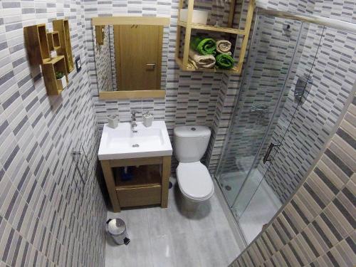 uma pequena casa de banho com WC e lavatório em Lovely Studio in the Heart of Malaga FREE SWIMMING POOL em Málaga