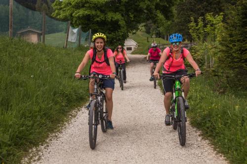 a group of people riding bikes down a trail at Chalet Laila in Folgaria