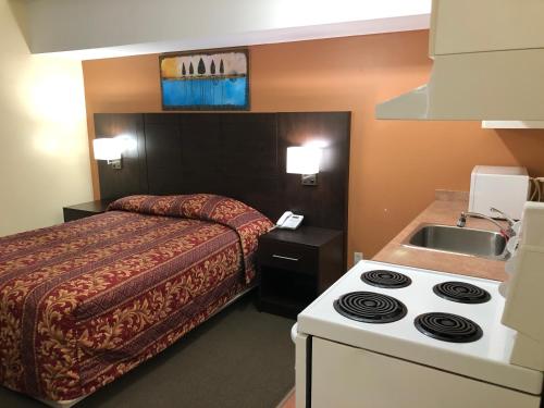 een hotelkamer met een bed en een wastafel bij Royal Windsor Motel in Windsor