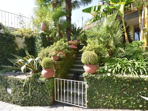 un jardín con macetas y una escalera en Belvilla by OYO Casa Susanna en Verbania