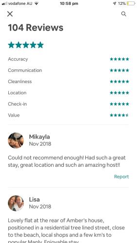 a screenshot of a cell phone screen with the text reviews at Bijoux Beach House in Freshwater