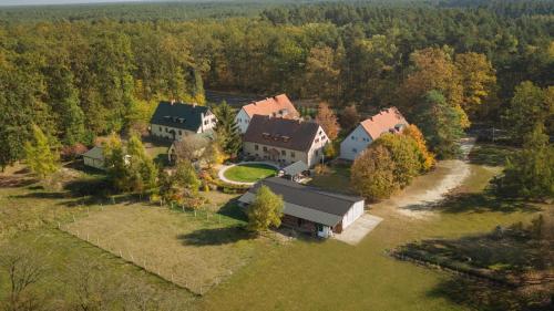 an aerial view of a large house in the woods at Leśniki in Babimost