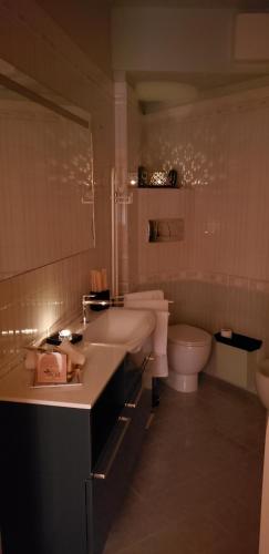 a bathroom with a sink and a toilet at Le Chat a Pois in Aosta