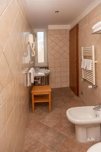 a bathroom with a sink and a toilet at Hotel Chaberton in Cesana Torinese