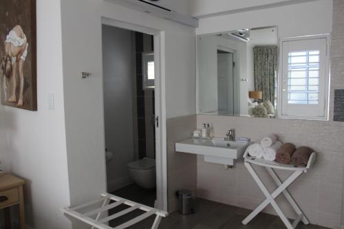 a bathroom with a sink and a mirror at Sandals Guest House in Durban