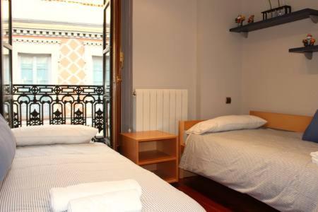 een slaapkamer met 2 bedden en een raam bij La Casa del Val in Valladolid