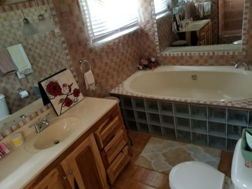 a bathroom with a tub and a sink at Cliffe Ranch in Mandeville