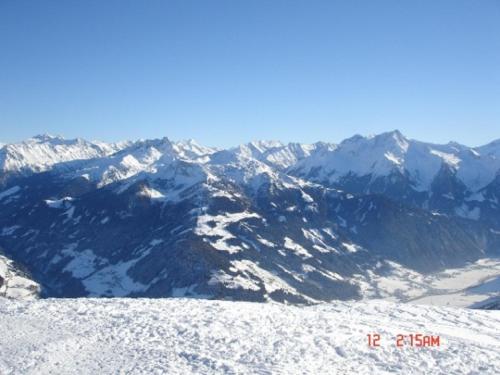 a view of a snow covered mountain range at Chalet Helene in Mayrhofen