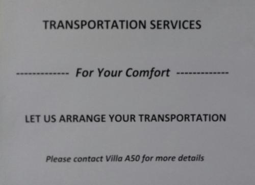 a sign that saystranspiration services for your comfort at Villa A50 in Negombo