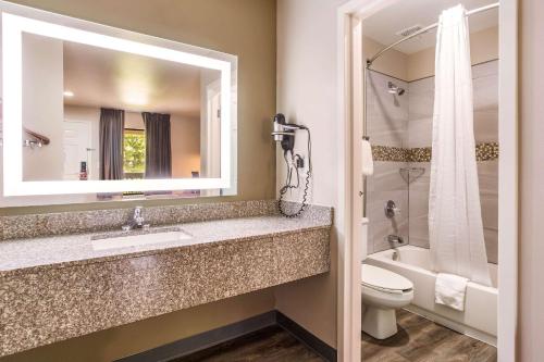 a bathroom with a sink and a toilet and a mirror at Econo Lodge Inn & Suites in Murfreesboro