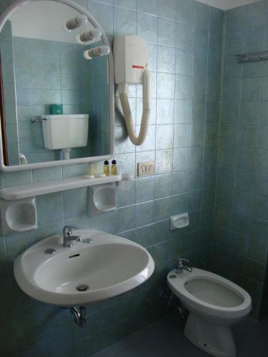 a bathroom with a sink and a toilet at Hotel Reale in Lurisia