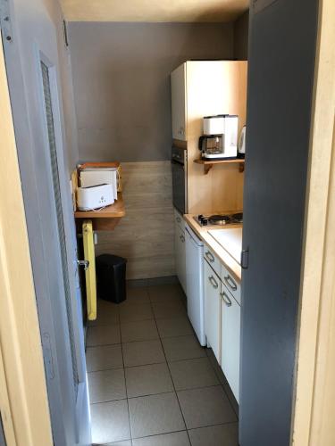 une petite cuisine avec un évier et un réfrigérateur dans l'établissement Royal 513, à Brides-les-Bains
