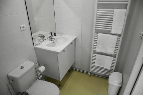 a bathroom with a sink and a toilet and a mirror at Résidences Guerlin in Toulouse