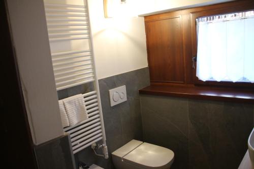 a small bathroom with a toilet and a window at Residence Kalipè in Alagna Valsesia