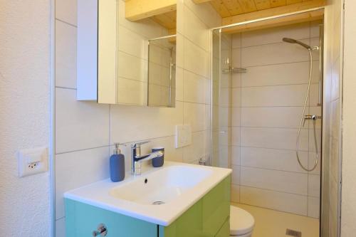 een badkamer met een wastafel en een douche bij El Stanzion in Roveredo