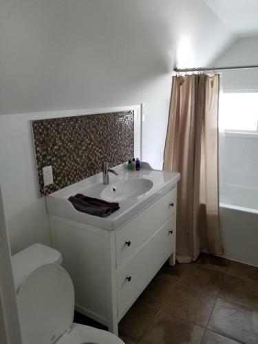 a bathroom with a sink and a toilet and a shower at Bon Homme View in Jasper