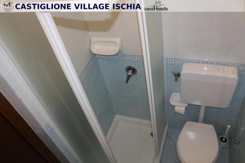 a small bathroom with a toilet and a shower at Hotel Castiglione in Ischia