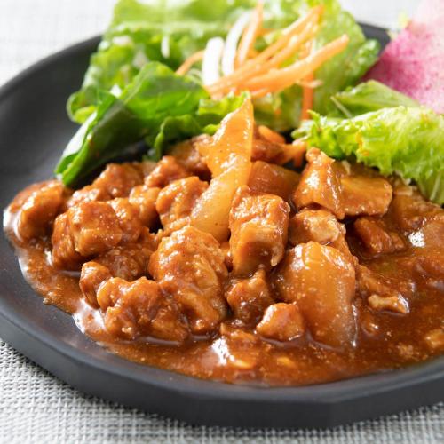 a plate of food with meat and a salad at Super Hotel Nagano Iida Inter in Iida