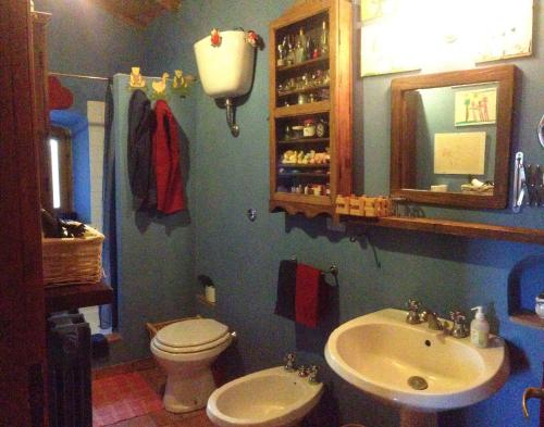 a bathroom with a sink and a toilet and a mirror at Bed And Breakfast Dopo Il Settimo Cielo in Lubriano