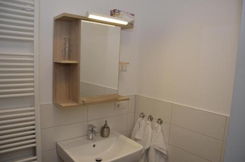 a bathroom with a sink and a mirror at Spreewaldpension Hahn in Alt Zauche
