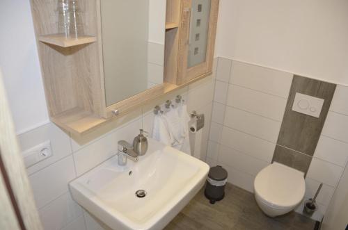 a bathroom with a sink and a toilet at Spreewaldpension Hahn in Alt Zauche