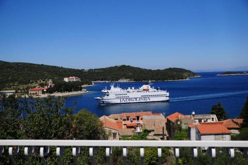 a large cruise ship in a large body of water at LuceIssa (Beautiful Seaview Apartment) in Vis