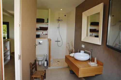 une salle de bain avec un lavabo et des toilettes dans l'établissement Maison d'architecte avec vue sur les Alpilles, à Villeneuve-lès-Avignon
