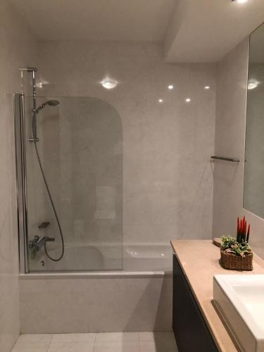 a bathroom with a shower and a sink at Rother Praia da Luz Luxury Apartment in Luz