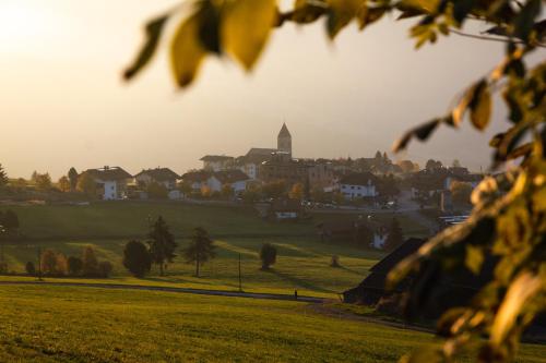 a town on a hill with a green field at Residence Speckerhof in Maranza
