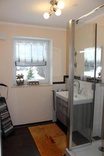 a bathroom with a sink and a window at Ferienwohnung Geyer in Penzing