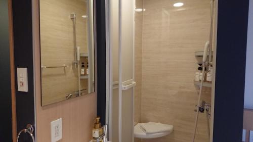 a bathroom with a sink and a toilet and a mirror at R's Forest Inn in Kawasaki