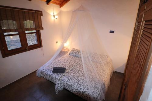 une chambre avec un lit avec moustiquaire dans l'établissement Villa Flora, à Lajares