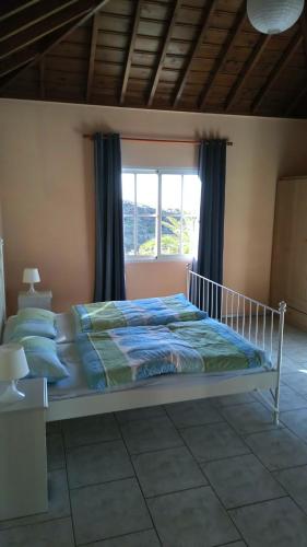 a bedroom with a large bed with a window at Finca Marita in Tijarafe