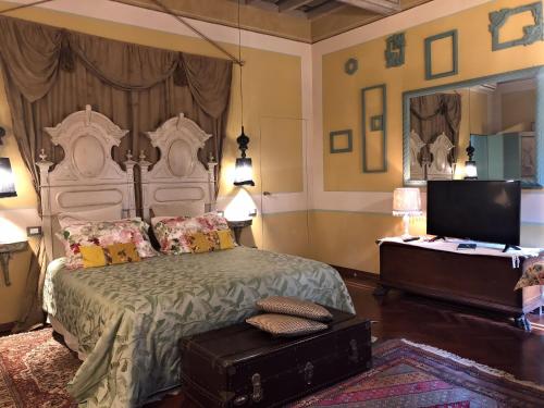 una camera con un grande letto e una televisione di L'Ape Regina a Ferrara