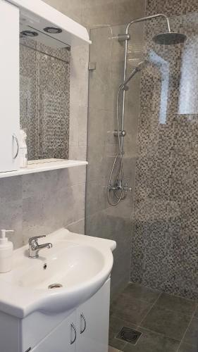 a bathroom with a sink and a shower at Apartments Spring in Čačak