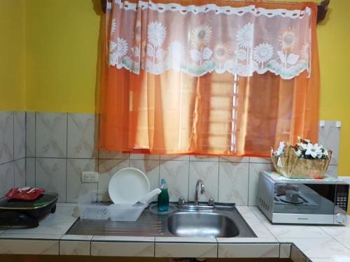 a kitchen with a sink and a microwave at Alojamientos N&S in Fortuna