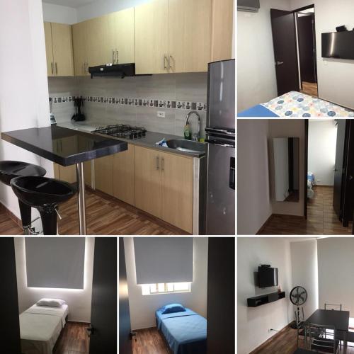 a collage of photos of a kitchen with a refrigerator at Apartamento Amoblado Cucuta in Cúcuta