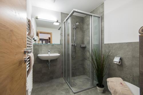 a bathroom with a shower and a sink at smartFLATS in Dorfgastein