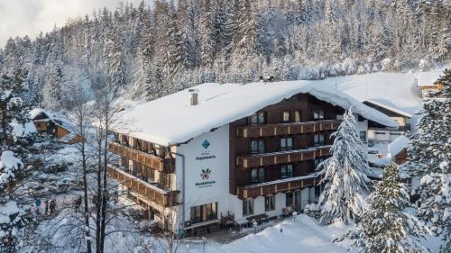 un hôtel dans les montagnes couvertes de neige dans l'établissement Hotel Aquamarin, à Bad Mitterndorf