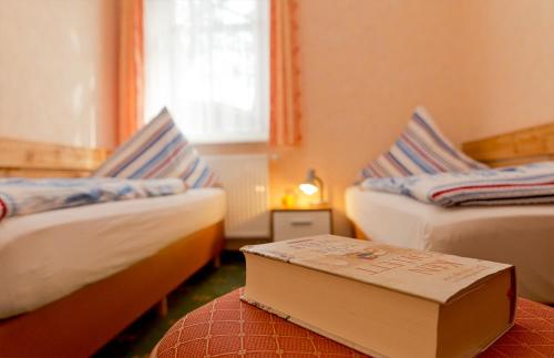 - une chambre avec 2 lits et une cabine à l'étage dans l'établissement Strandvilla Alessandra, à Trassenheide