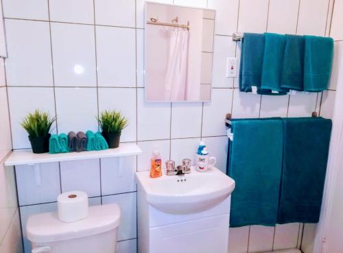 een badkamer met een toilet en een wastafel bij Montreal Authentic appartment in Montreal