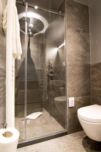 a bathroom with a shower and a toilet at JJ32 in Luxembourg