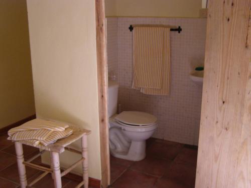 ein kleines Bad mit WC und Waschbecken in der Unterkunft Hotel Loro Tuerto in Santa Cruz de Barahona