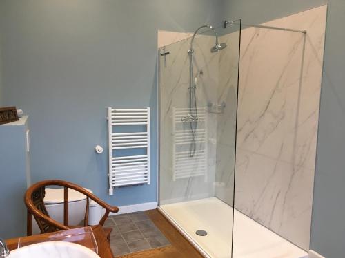 a bathroom with a shower with a glass door at Entre Cour et Jardin in Arras