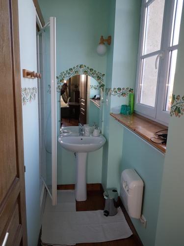 a bathroom with a sink and a mirror at Golf de TEYNAC in Beychac-et-Caillau
