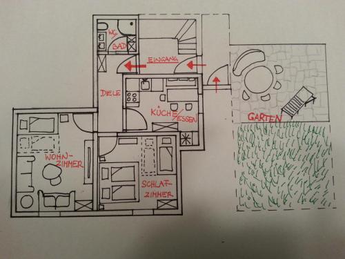 a drawing of a floor plan of a house at Ferienwohnung Wiesmühlstrasse in Henndorf am Wallersee