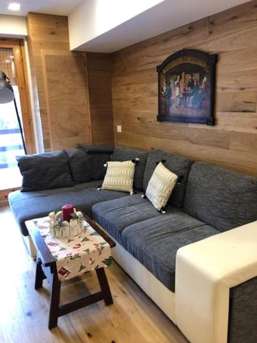 a living room with a couch and a table at LA TANA DEL LUPO in Roccaraso