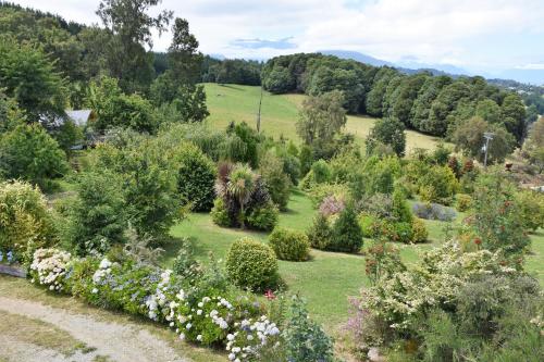 an aerial view of a garden with bushes and trees at La Casita Amarilla in Futrono