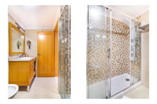 two pictures of a bathroom with a shower and a sink at LXLUXHOME - Casino Premium Apartment in Lisbon