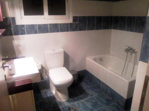 a bathroom with a toilet and a tub and a sink at Alexandros in Aridaia